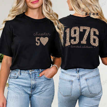 Fashion Women T Shirt  1976 Retro Birthday Print T Shirt Leopard 50th Birthday Gifts Tops Ladies Shirt Harajuku Graphic T-shirt