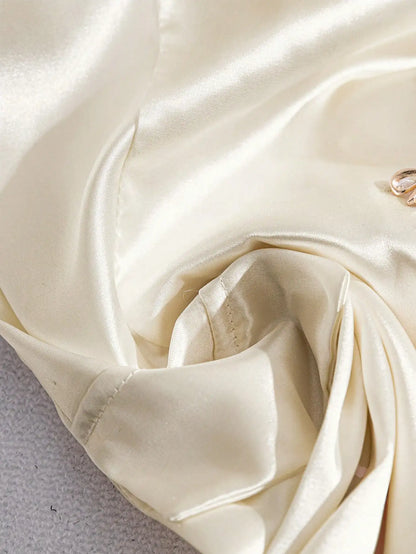 Chic White Satin Peplum Blazer