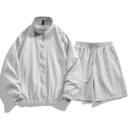 Summer Fashion Lightweight Breathable Sports and Leisure Set Outdoor Running Fitness UV Resistant Jacket Five Inch Shorts Set