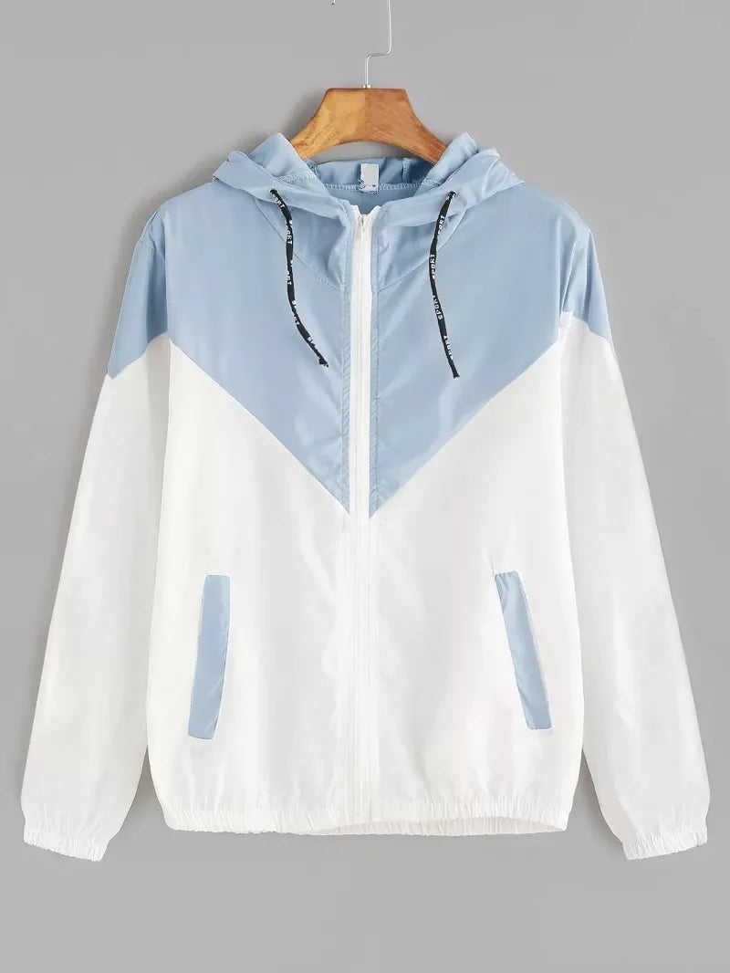 New Outdoor Jacket Coat Womens Long Sleeve Patchwork Thin Skin Suits Hooded Zip Stitching Outwear Coat Running Sport Jacket