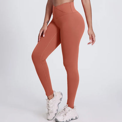 Solid Color Front Waist Cross High Waist Gym Yoga Leggings compression Fitness Sport Pants Athletic Comprehensive Training Jog