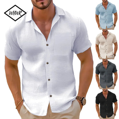 Men's Casual Button Down Shirts Short Sleeve Textured Summer Beach Shirt Cuban Vacation Shirts with Pocket S-XXXL