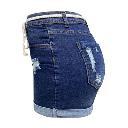 Summer Denim Shorts For Women 2025 Ripped Hotpants Casual Women's Short Pants Elastic High Waisted Rolled Baggy Jean Shorts
