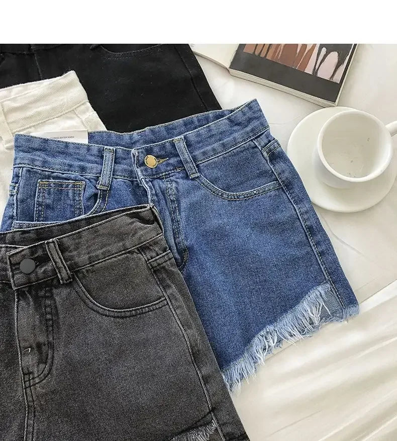 Women's 2026 High Waist Raw Edge Wide Leg Solid Denim Korean Casual Summer Shorts