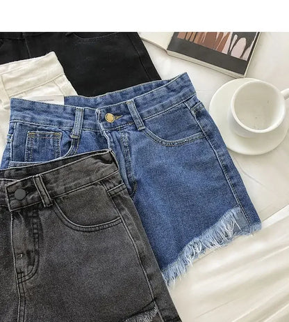 Women's 2026 High Waist Raw Edge Wide Leg Solid Denim Korean Casual Summer Shorts