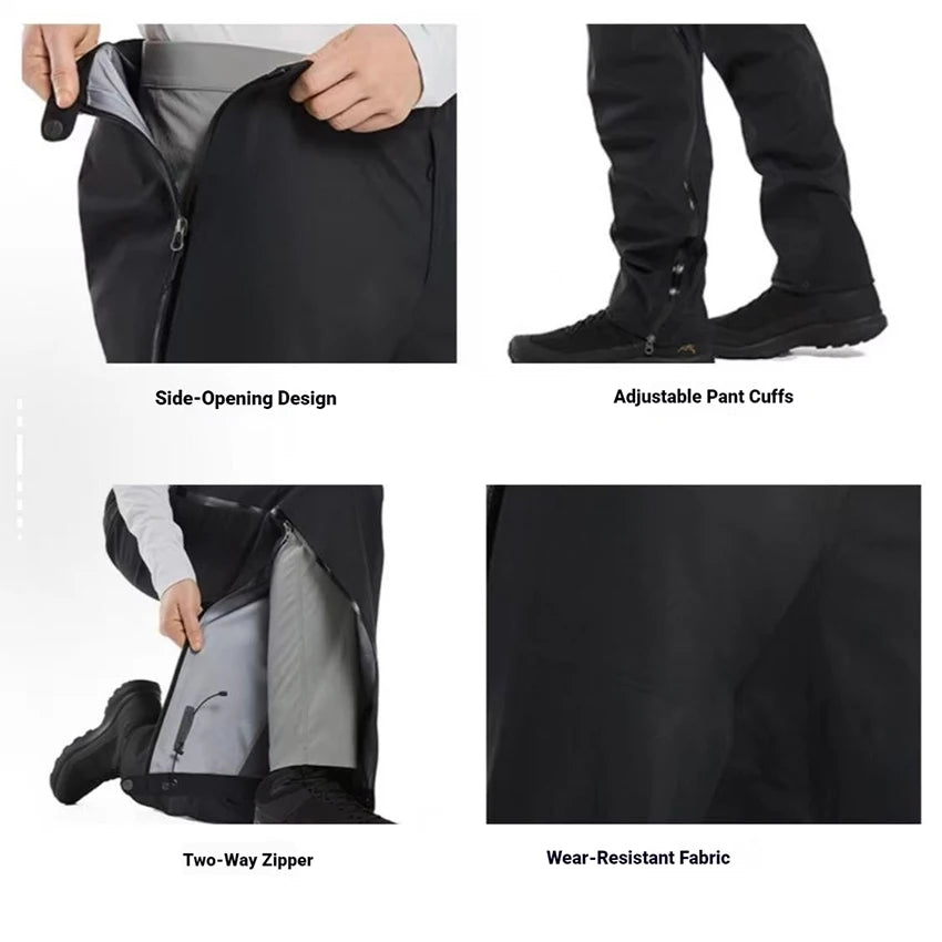 Fanuocetar Mens Waterproof Tactical Hiking Pants Summer Side Open Zipper Climbing Camping Fishing Rainproof Outdoor Trousers SGK