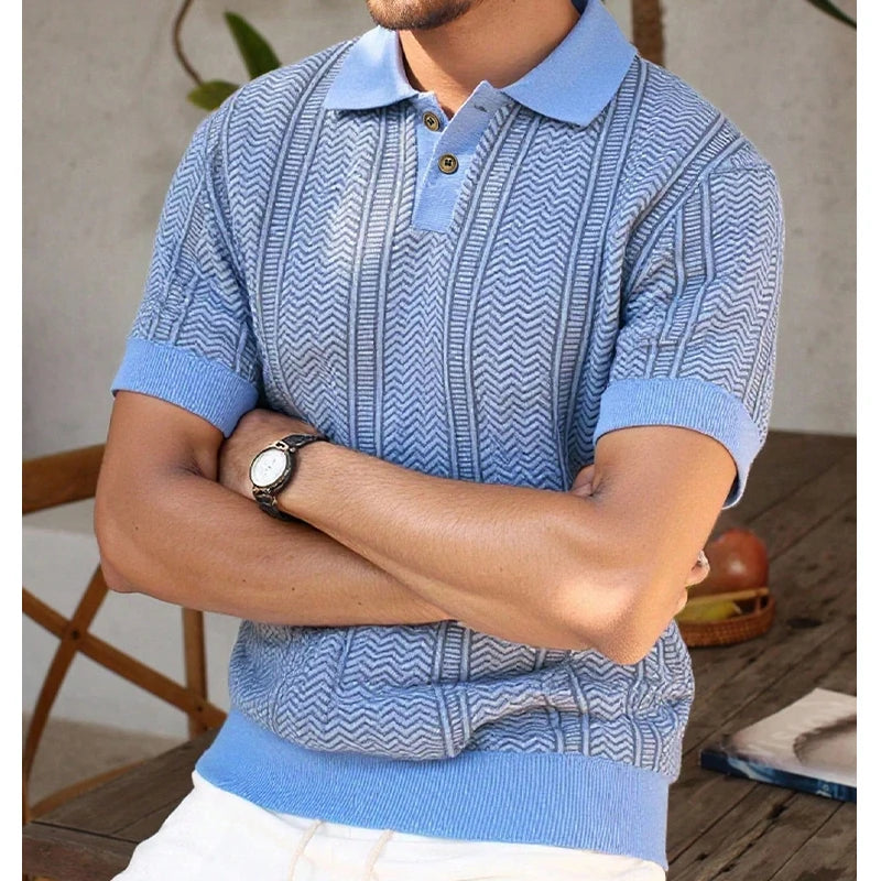 US Size New Men Knit Shirt Short Sleeve Polo Shirts Solid Button Knit Polo Shirt Summer Light Weight Shirts