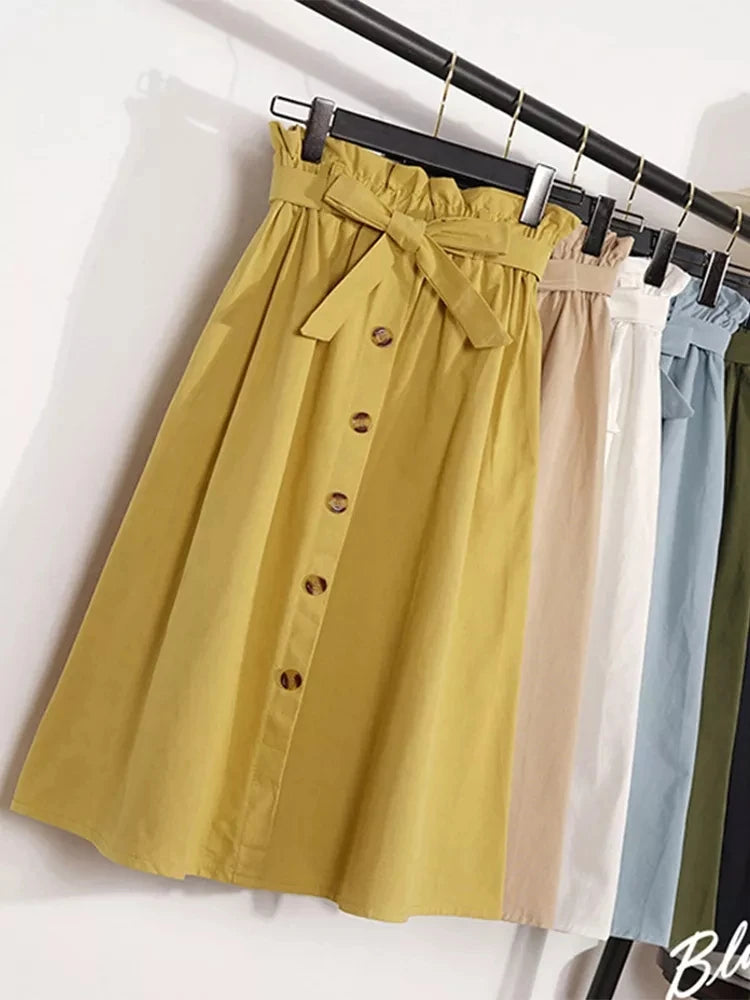 Elegant Button High Waist Skirt