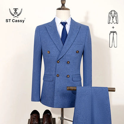 ST Cassy  2-piece set (jacket + pants) double-breasted Man Suit blue Modern Wedding Suits for Men slim fit Business office suit