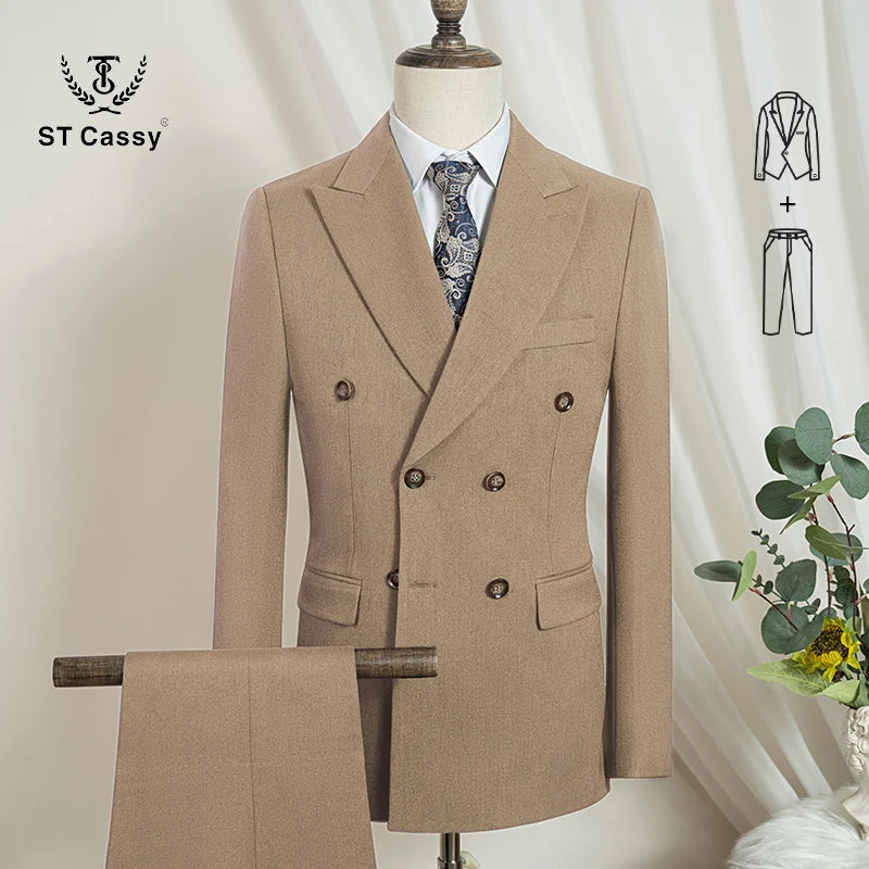 ST Cassy  2-piece set (jacket + pants) double-breasted Man Suit blue Modern Wedding Suits for Men slim fit Business office suit