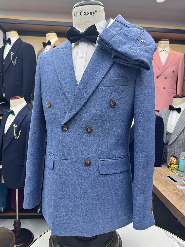 ST Cassy  2-piece set (jacket + pants) double-breasted Man Suit blue Modern Wedding Suits for Men slim fit Business office suit