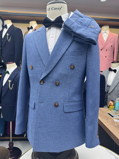 ST Cassy  2-piece set (jacket + pants) double-breasted Man Suit blue Modern Wedding Suits for Men slim fit Business office suit