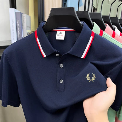 Luxury and fashionable men clothing brand exquisite embroidery simple and breathable polo shirt casual short top for summer 2026