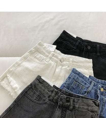 Women's 2026 High Waist Raw Edge Wide Leg Solid Denim Korean Casual Summer Shorts
