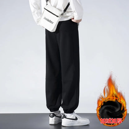 High-quality Fabric Fashion Pants Comfortable Fleece-lined Warm Sweatpants Loose-fitting Versatile Simple Men's Running Trousers