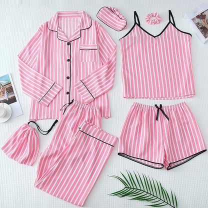 Women'S Spaghetti Strap Pajamas Set 7 Piece Cute Loungewear Shorts Pj Set Ladoes Pajamas Outfit Sleepwear For Sleeping піжама