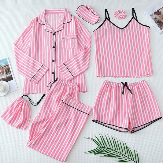 Women'S Spaghetti Strap Pajamas Set 7 Piece Cute Loungewear Shorts Pj Set Ladoes Pajamas Outfit Sleepwear For Sleeping піжама
