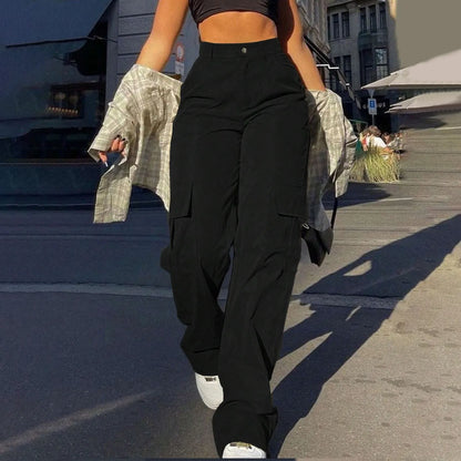2024 Fashion Harajuku Cotton Linen Trousers Stretch Twill High Waisted Wide Leg Pants Casual Straight Leg Chino Y2k Clothes