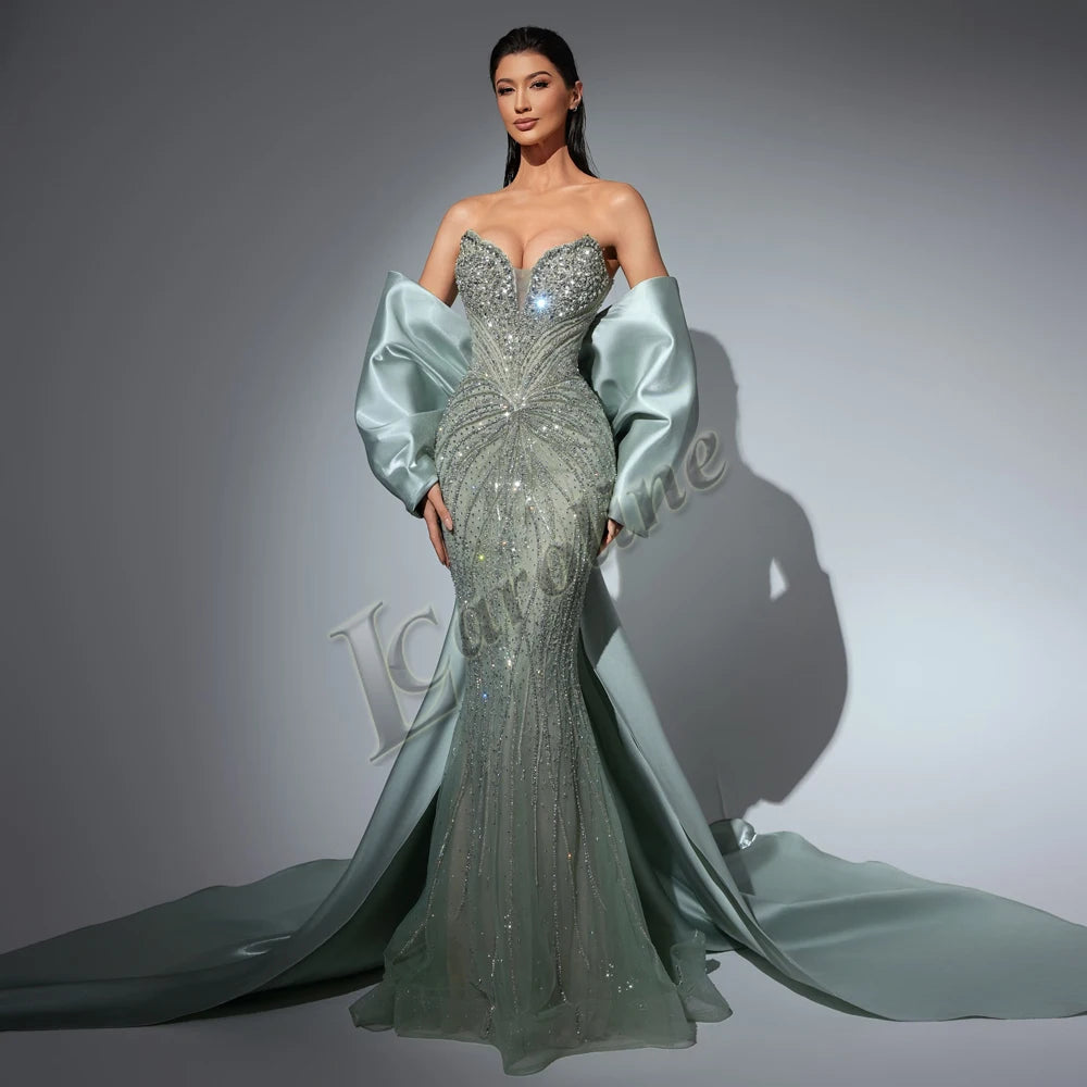 Caroline Luxurious Mermaid Celebrity Dresses For Women Rhinestones Lace Appliques Corset Dubai Robes De Soiree Customized