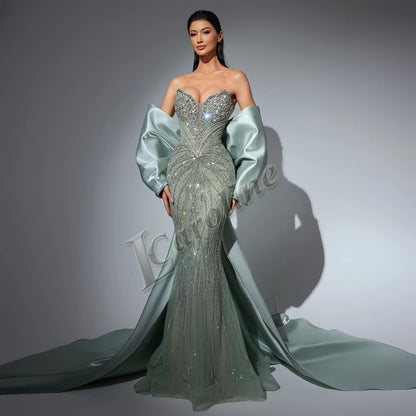 Caroline Luxurious Mermaid Celebrity Dresses For Women Rhinestones Lace Appliques Corset Dubai Robes De Soiree Customized