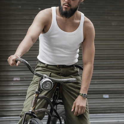 Bronson Old Fashion Thin Strap Tank Top Ribbed Cotton Sleeveless Undershirt Men
