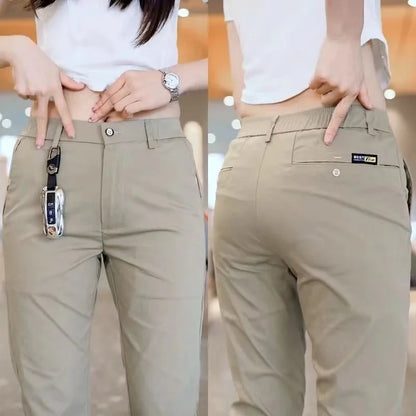 Mens Casual Pants Korea Fashion Summer Slim Fit Trousers High Quality Elastic Waist Straight Golf Sports Pants Men Clothing