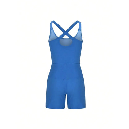 Women's Solid Color Back Waist V-Crossed Simple Casual Jumpsuit Gym Women Outfit Body Suit Womens Sexy Running One-Sie Workout Rompers One Piece Outfits Exercise Jumpsuits Sleeveless Athletic Tennis Romper Gym Yoga Clothes