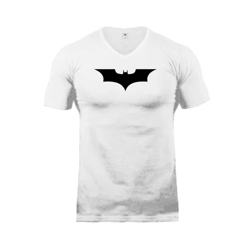 Black Bat Printed Classic Mens T Shirts Summer Fashion Cotton Slim Fit V-Neck Short Sleeve Breathable Casual Sports Tops Tees