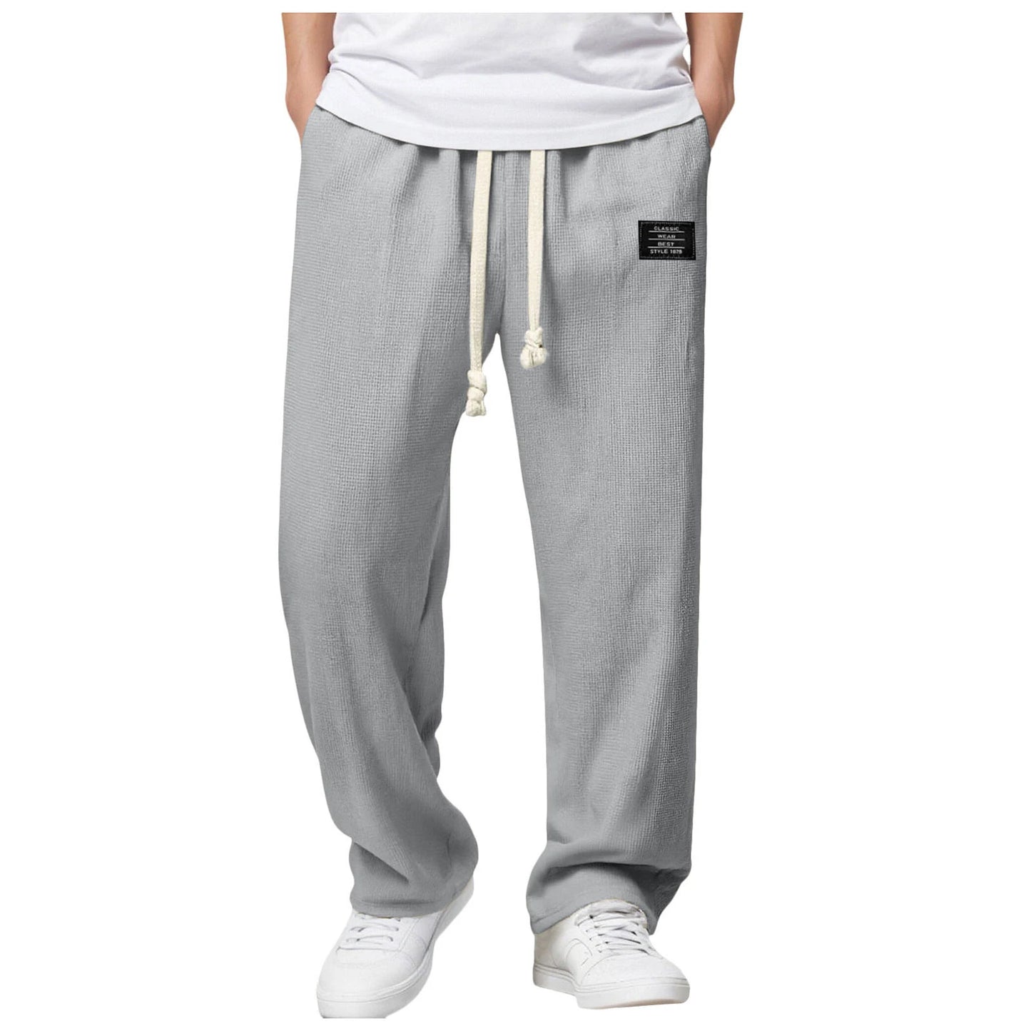 Men's Summer Casual Sports Solid Color Loose Wide Leg Trousers Stocking Gift Boy