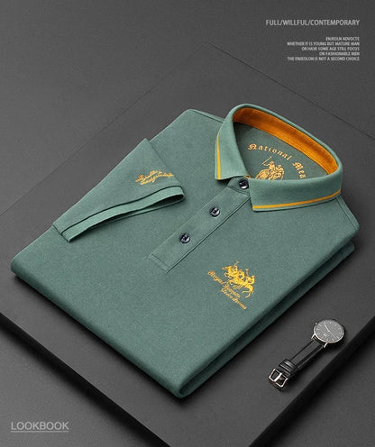 2024 High Quality Men's Cotton Embroidered Polo Shirt Summer New High-end Business Casual Lapel Short Sleeve T-shirt
