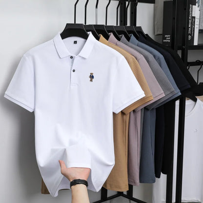 100% pure cotton new men's short sleeved polo shirt summer fashion original high-end brand bear embroidery golf casual T-shirt