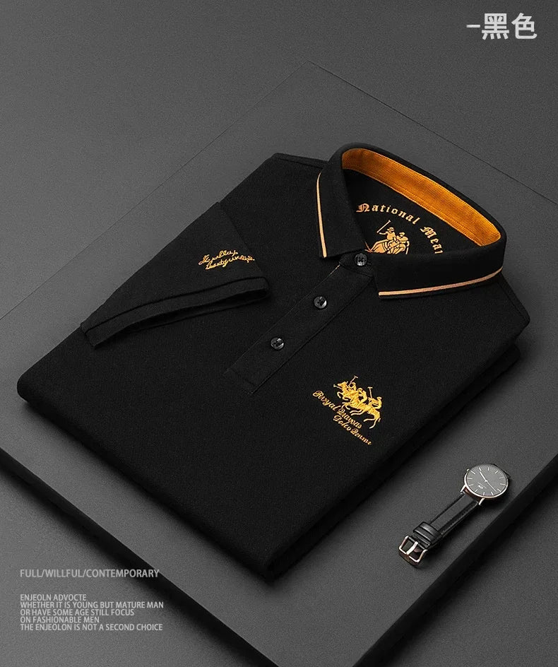 2024 High Quality Men's Cotton Embroidered Polo Shirt Summer New High-end Business Casual Lapel Short Sleeve T-shirt
