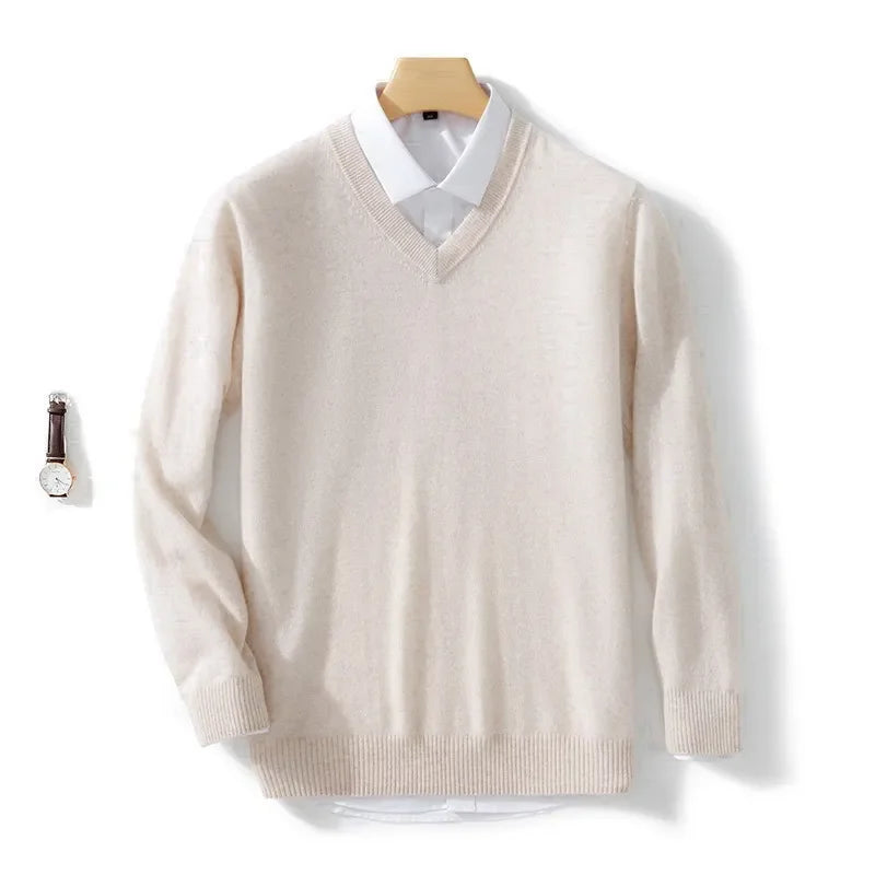 Cashmere Sweater V-neck Pullovers Men's Loose Oversized M-3XL Knitted Bottom Shirt Spring Autumn New Korean Casual Men Top