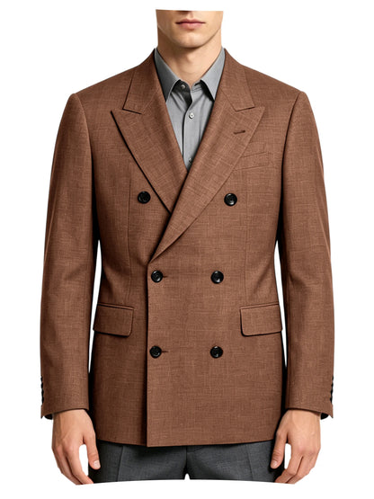 Men's Linen Blend Double Breasted Blazer Peak Lapel Breathable Wrinkle Resistant Business Suit Jacket For Wedding Daily Wear