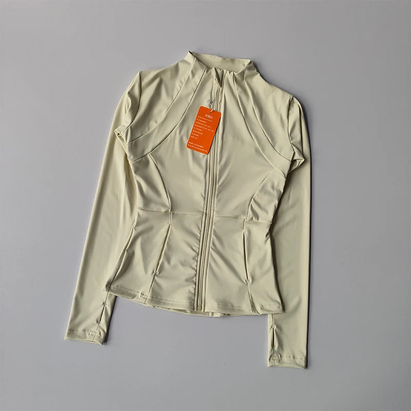 Women's Slim Fit Long Sleeve Sports Jacket Zip Fitness Yoga Workout Jacket Slim Tight Gym ActiveWear Top Running Jacket