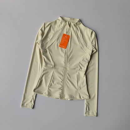 Women's Slim Fit Long Sleeve Sports Jacket Zip Fitness Yoga Workout Jacket Slim Tight Gym ActiveWear Top Running Jacket