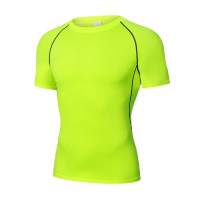 Men's Reflective Stripe Quick Dry Compression T-Shirt - Elastic Athletic Workout Top for Running, Gym, Fitness