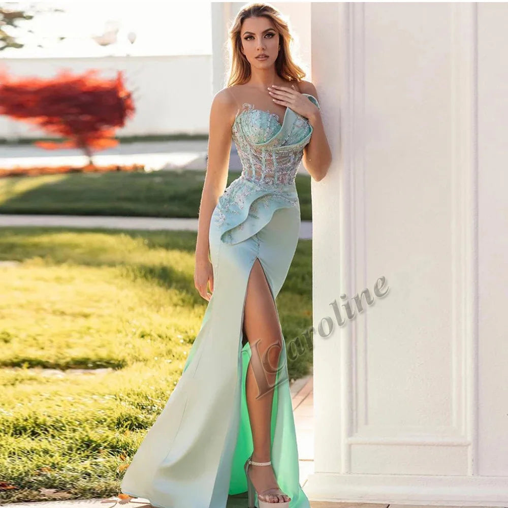 Caroline Luxurious Mermaid Celebrity Dresses For Women Rhinestones Lace Appliques Corset Dubai Robes De Soiree Customized