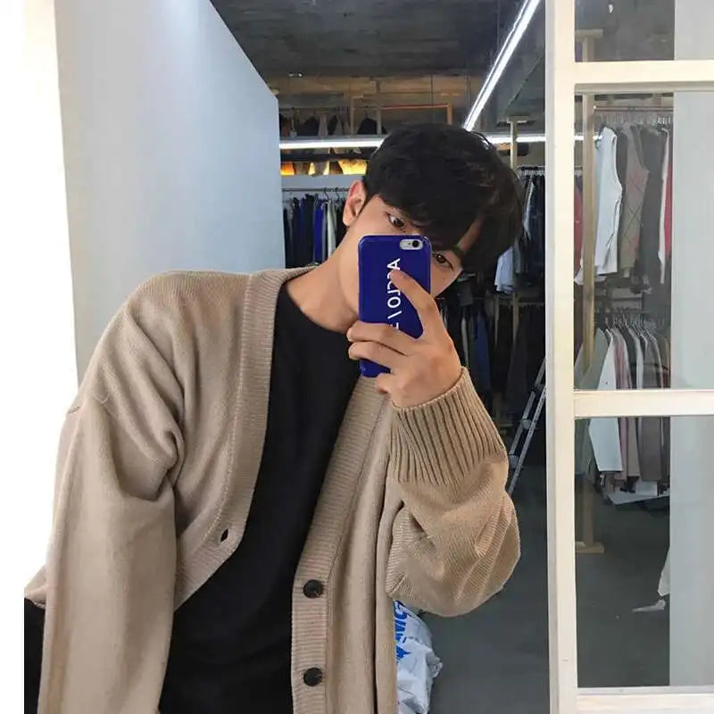 IEFB Men's Wear Knitted Sweater Loose V-neck Single-breasted Solid Color Knitting Cardigan Coat 2026 Spring New Trendy 9Y3266