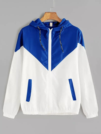 New Outdoor Jacket Coat Womens Long Sleeve Patchwork Thin Skin Suits Hooded Zip Stitching Outwear Coat Running Sport Jacket