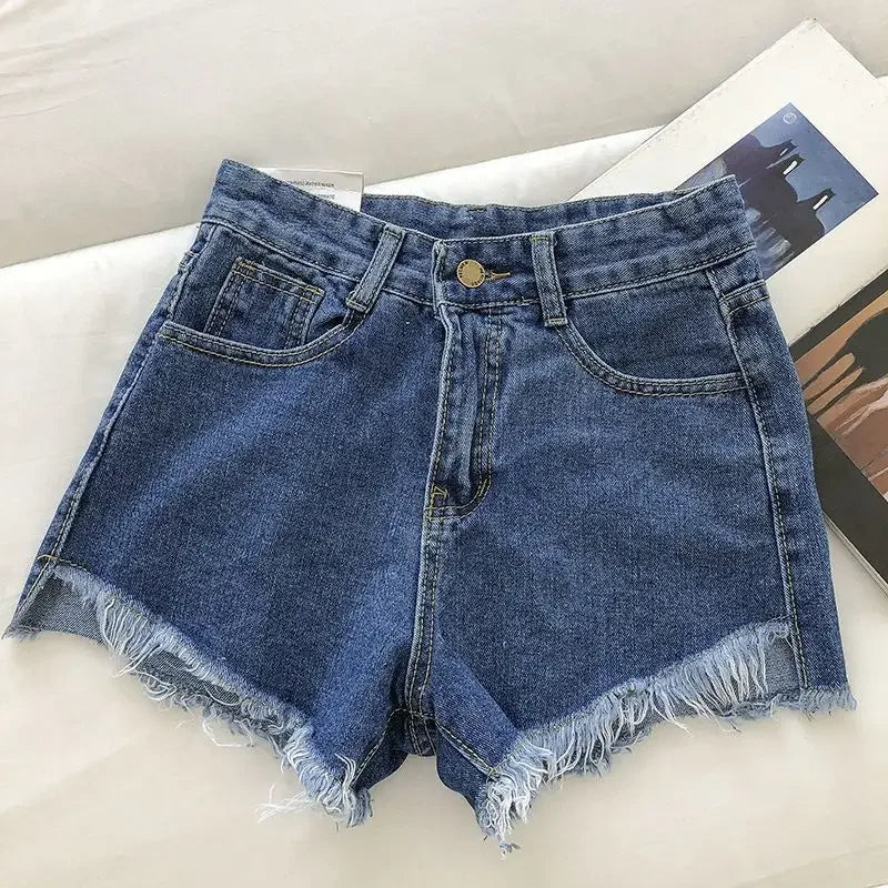 Women's 2026 High Waist Raw Edge Wide Leg Solid Denim Korean Casual Summer Shorts