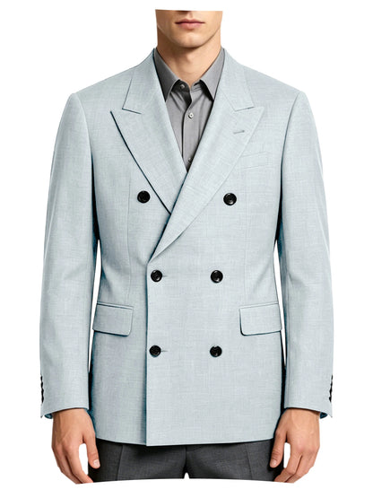 Men's Linen Blend Double Breasted Blazer Peak Lapel Breathable Wrinkle Resistant Business Suit Jacket For Wedding Daily Wear