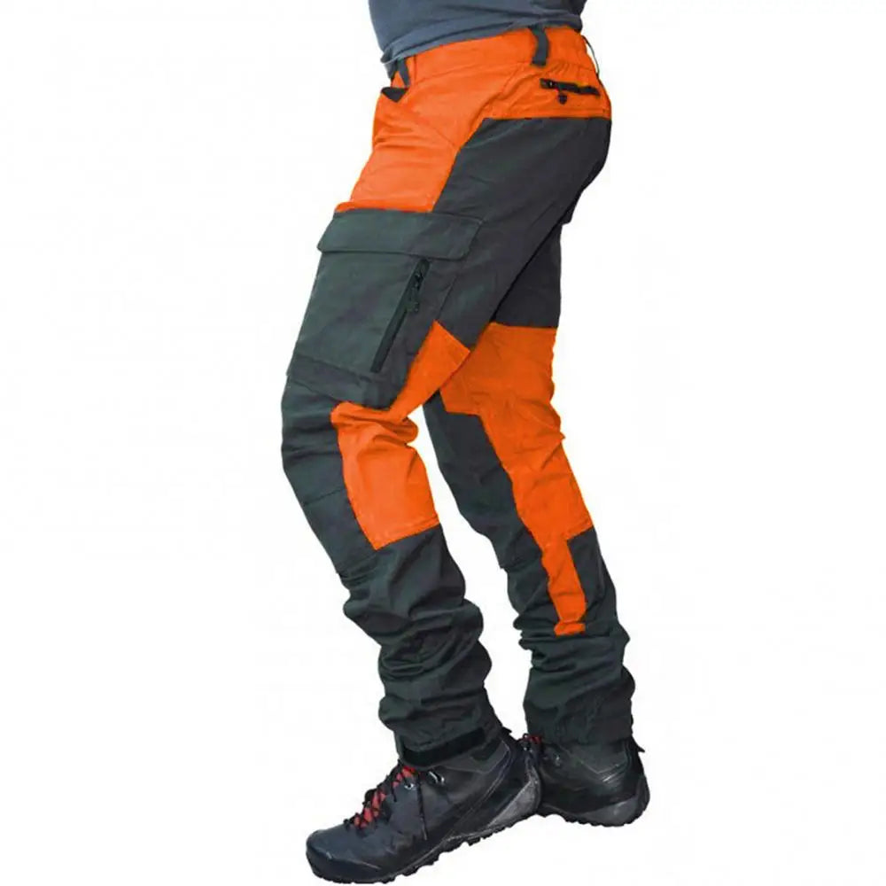 Nylon Men Cargo Pants Color Block Multi Pockets Sports Pants Work Trousers Outdoor Hiking Trekking Army Joggers Pants