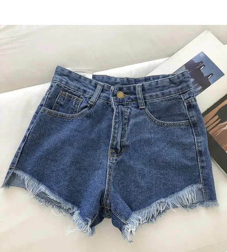 Women's 2026 High Waist Raw Edge Wide Leg Solid Denim Korean Casual Summer Shorts