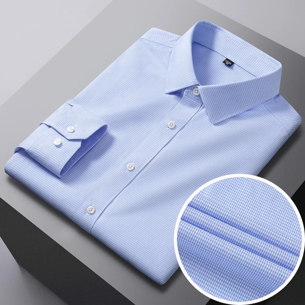 Men's Breathable Houndstooth Print Wrinkle-Free Dress Shirt Soft Long Sleeve Casual Button Down Blouse Business Daily Essential