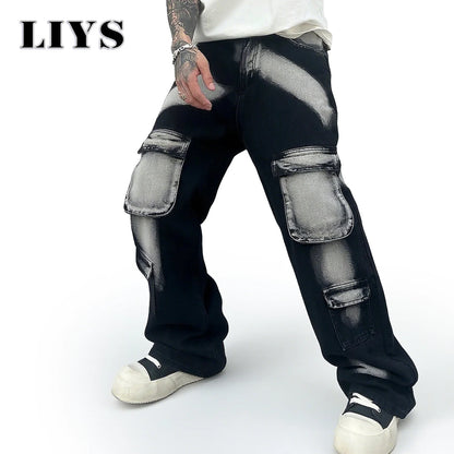 Trousers Streetwear Aesthetic Men's Jeans Tie Dye Man Cowboy Pants Wide Leg Hip Hop Goth Soft Cotton Original Multi Bag Jeans