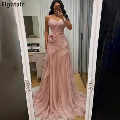 Eightale Blush Pink Sweetheart 3D Floral Ruffled Chiffon Tiered Prom Dresses Formal Evening Party Gowns Customized