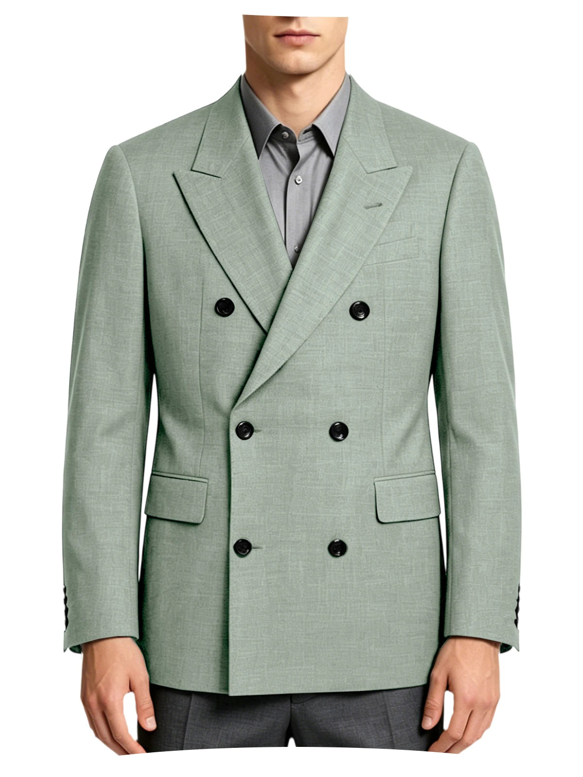 Men's Linen Blend Double Breasted Blazer Peak Lapel Breathable Wrinkle Resistant Business Suit Jacket For Wedding Daily Wear
