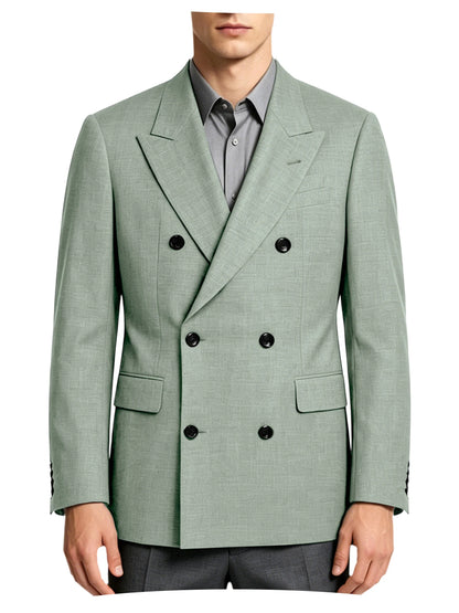 Men's Linen Blend Double Breasted Blazer Peak Lapel Breathable Wrinkle Resistant Business Suit Jacket For Wedding Daily Wear