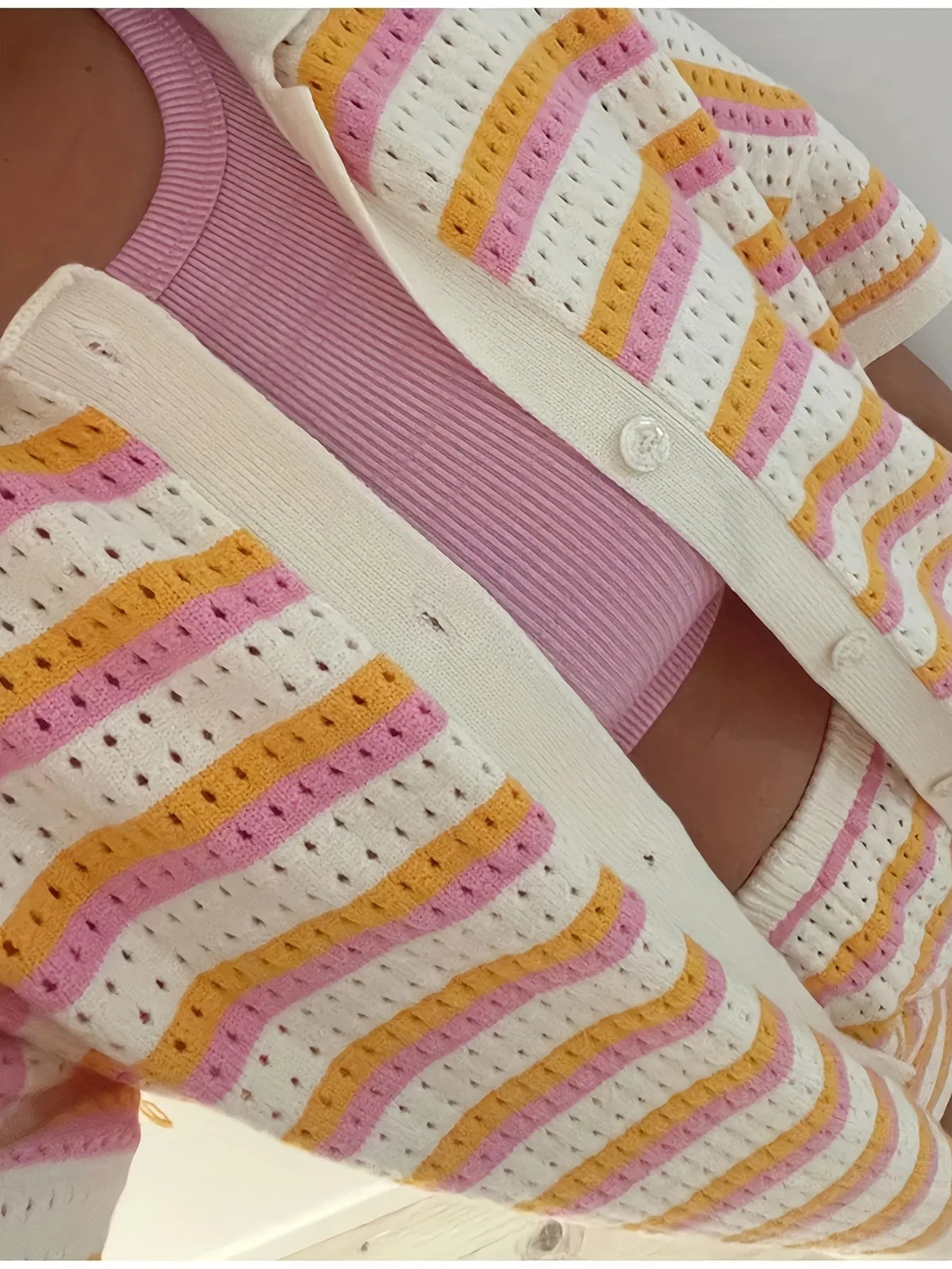 Hollow Striped Knitted 2 Pieces Set Short